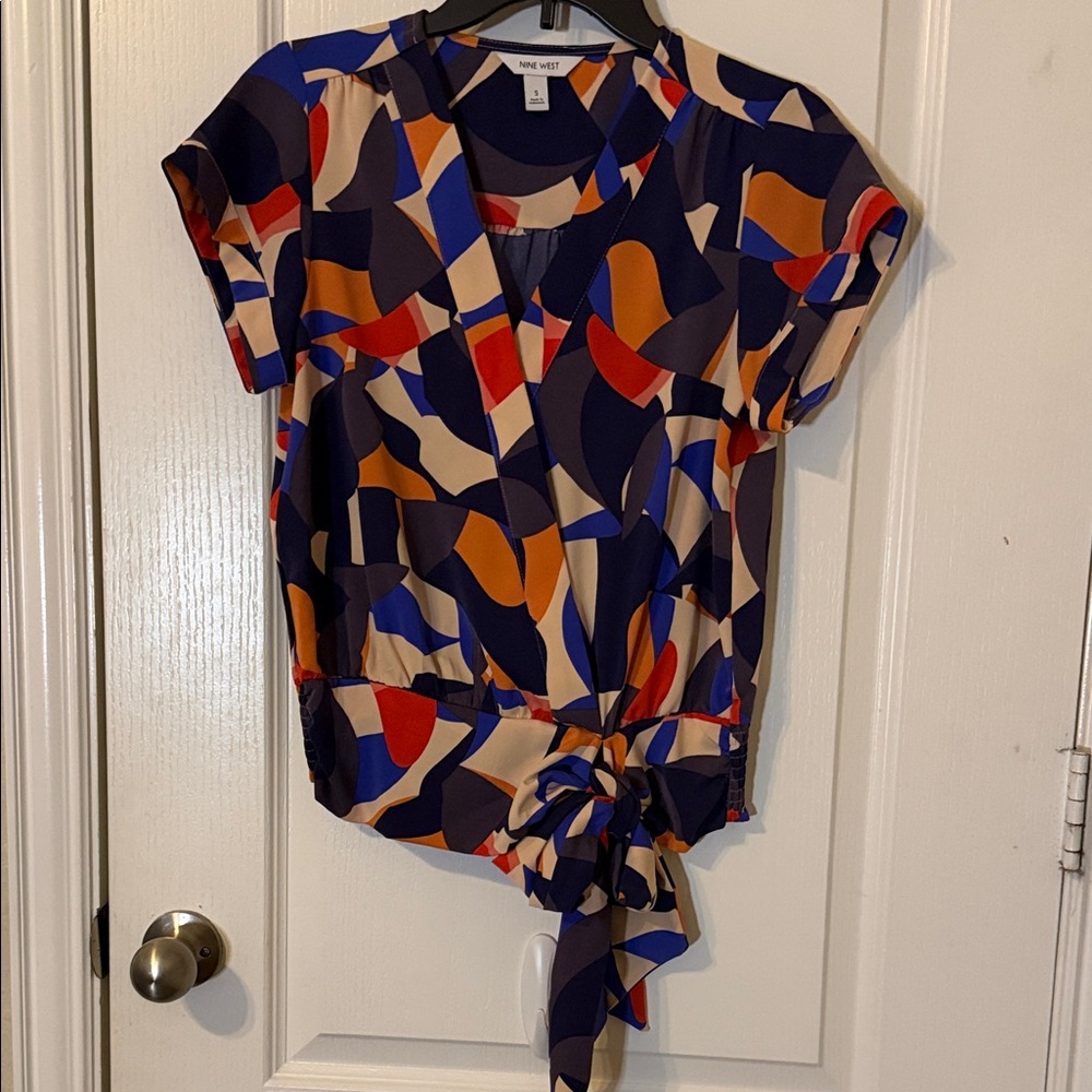 Nine West Multicolor Abstract Wrap Blouse